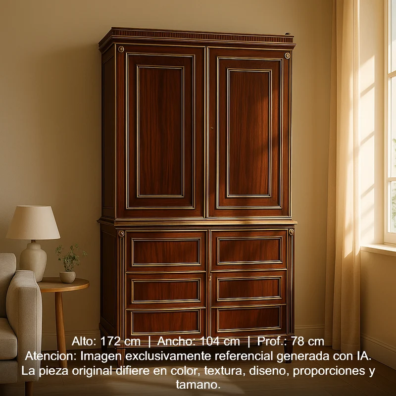 Large tall dresser in Directoire style for TV with headband and bronze appliqués