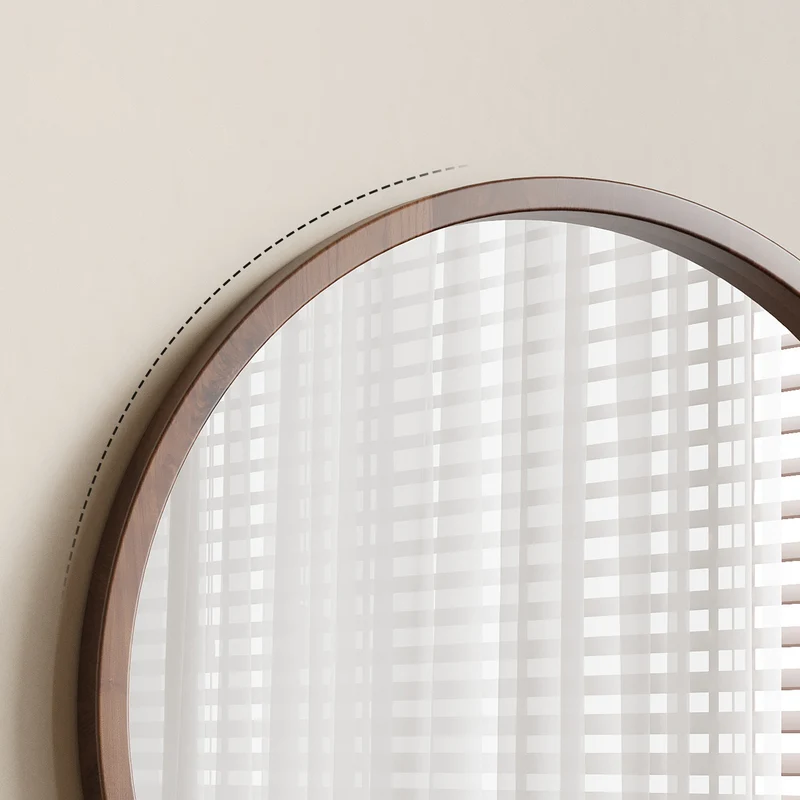 Modern Minimalist Rubber Wood Round HD Makeup Mirror For Bedroom & Bathroom Wall Mounted Or Leaning