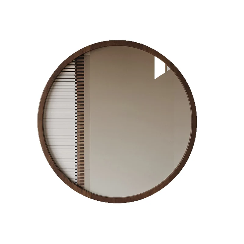 Modern Minimalist Rubber Wood Round HD Makeup Mirror For Bedroom & Bathroom Wall Mounted Or Leaning