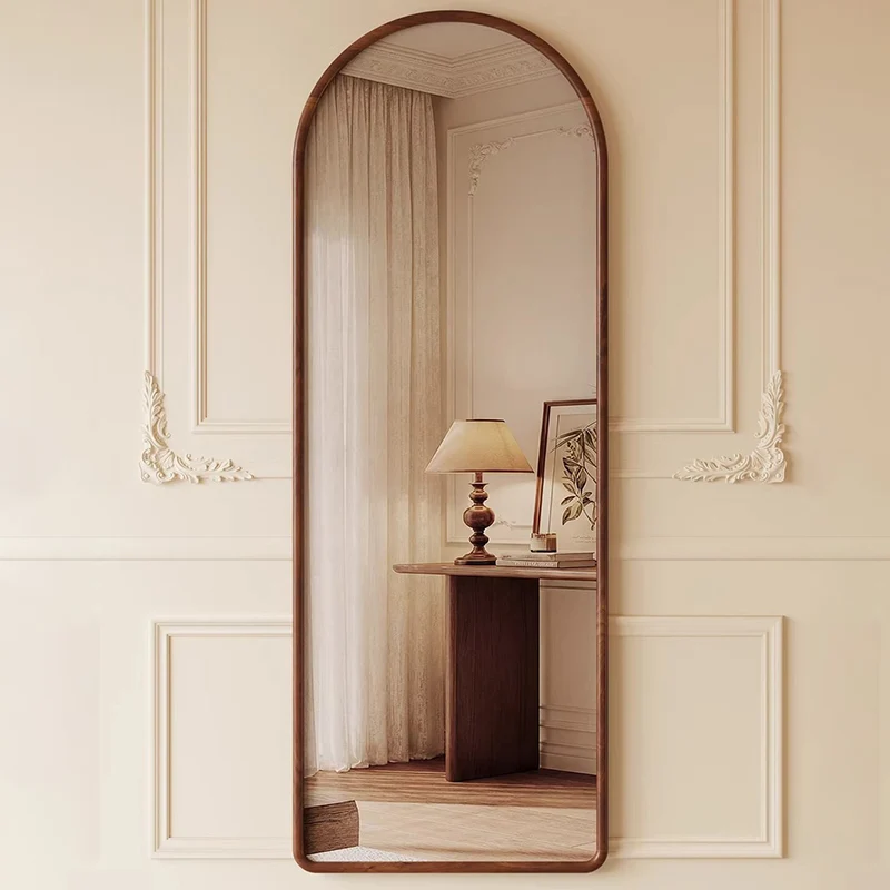 Contemporary Retro Rubberwood & Plywood Arched Leaning Full-Length Mirror For Bedroom