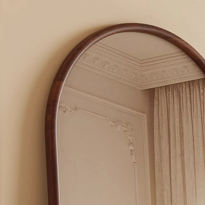 Contemporary Retro Rubberwood & Plywood Arched Leaning Full-Length Mirror For Bedroom