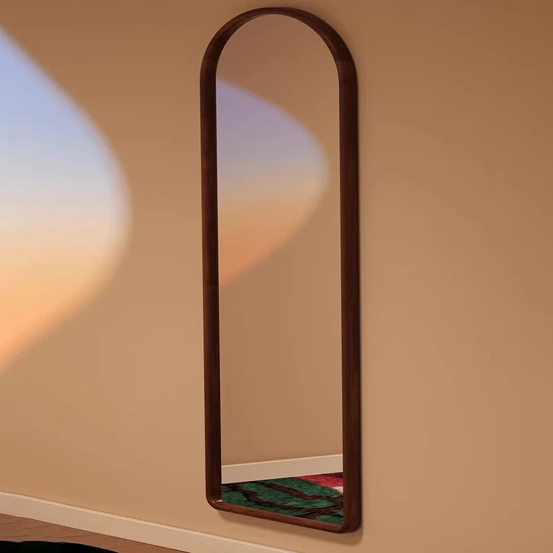 Contemporary Retro Rubberwood & Plywood Arched Leaning Full-Length Mirror For Bedroom