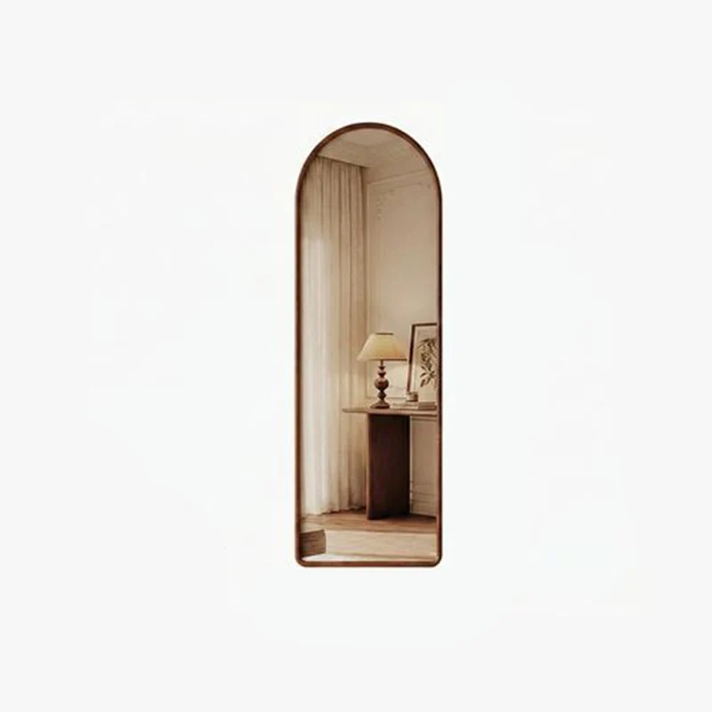 Contemporary Retro Rubberwood & Plywood Arched Leaning Full-Length Mirror For Bedroom