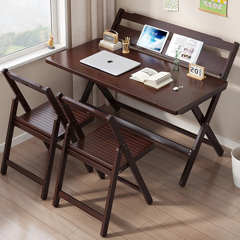 Traditional Chinese Bamboo Faux Leather Foldable Square Study Chair Backrest Accent Chair For Living Room