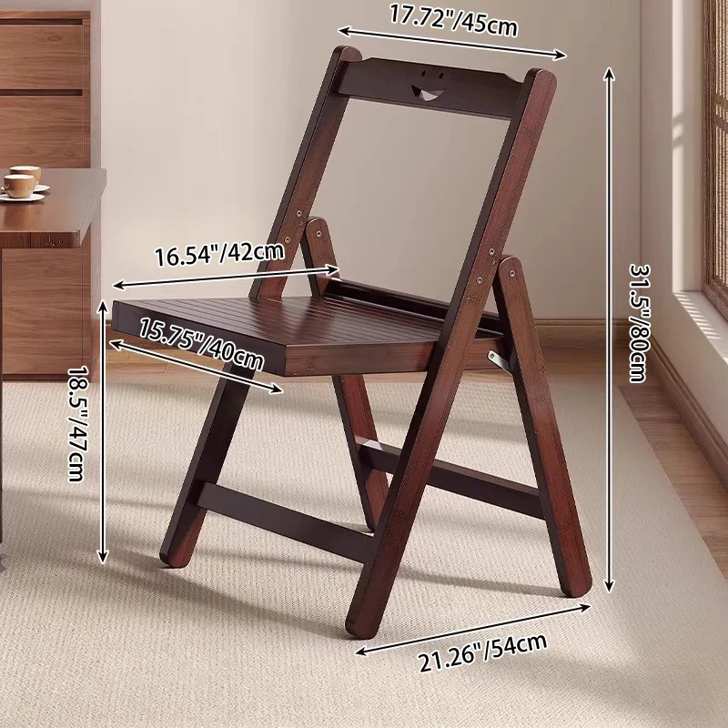 Traditional Chinese Bamboo Faux Leather Foldable Square Study Chair Backrest Accent Chair For Living Room