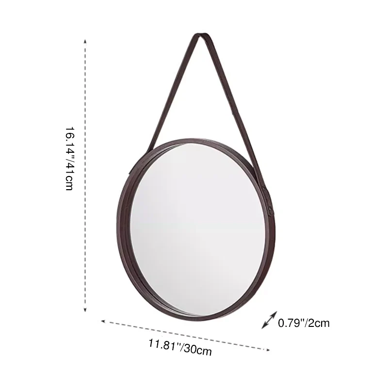 Modern Minimalist Round Faux Leather Medium Density Fiberboard Glass Wall Mirror Hanging Mirror For Bedroom