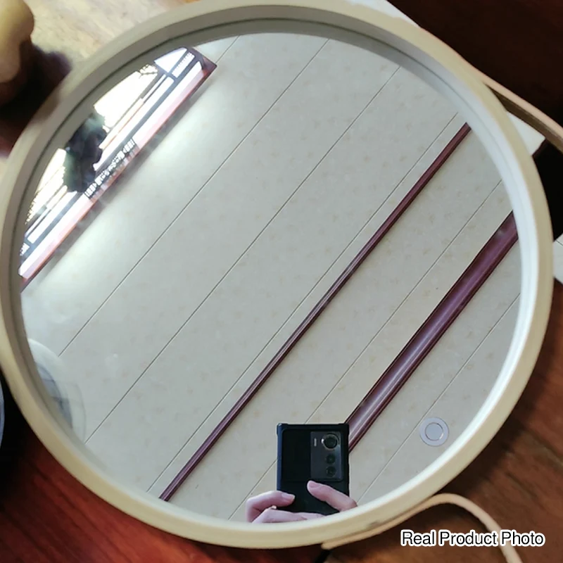 Modern Minimalist Round Faux Leather Medium Density Fiberboard Glass Wall Mirror Hanging Mirror For Bedroom