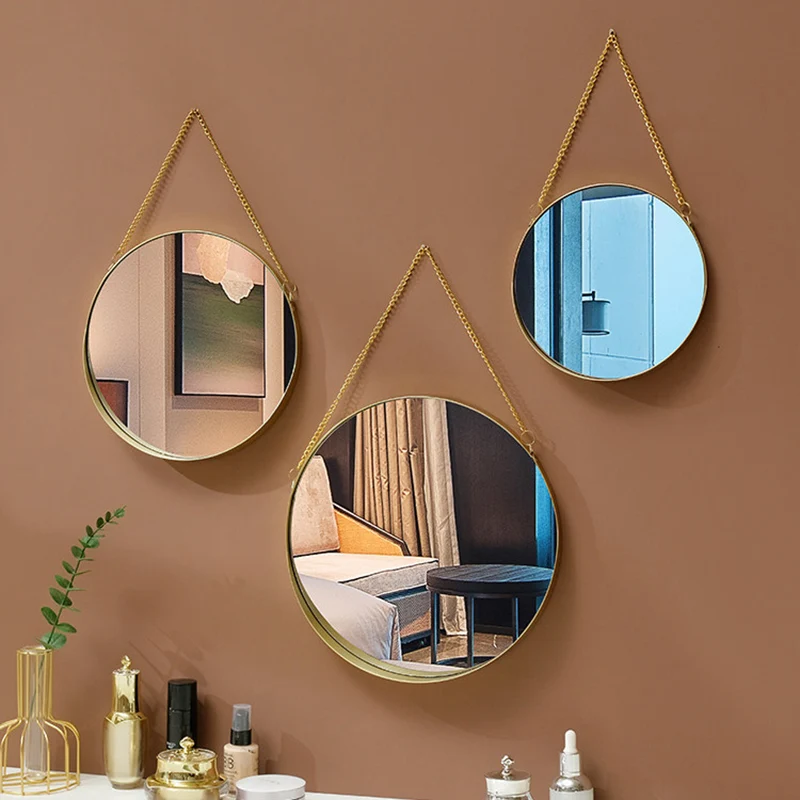 Contemporary Luxury Round Iron Glass Wall Mirror Hanging Mirror For Bedroom