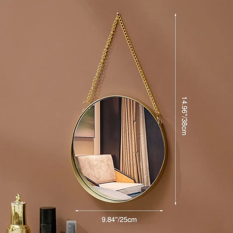 Contemporary Luxury Round Iron Glass Wall Mirror Hanging Mirror For Bedroom