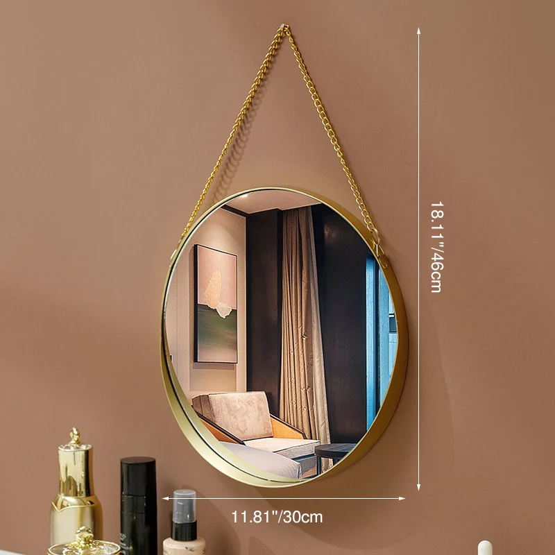 Contemporary Luxury Round Iron Glass Wall Mirror Hanging Mirror For Bedroom