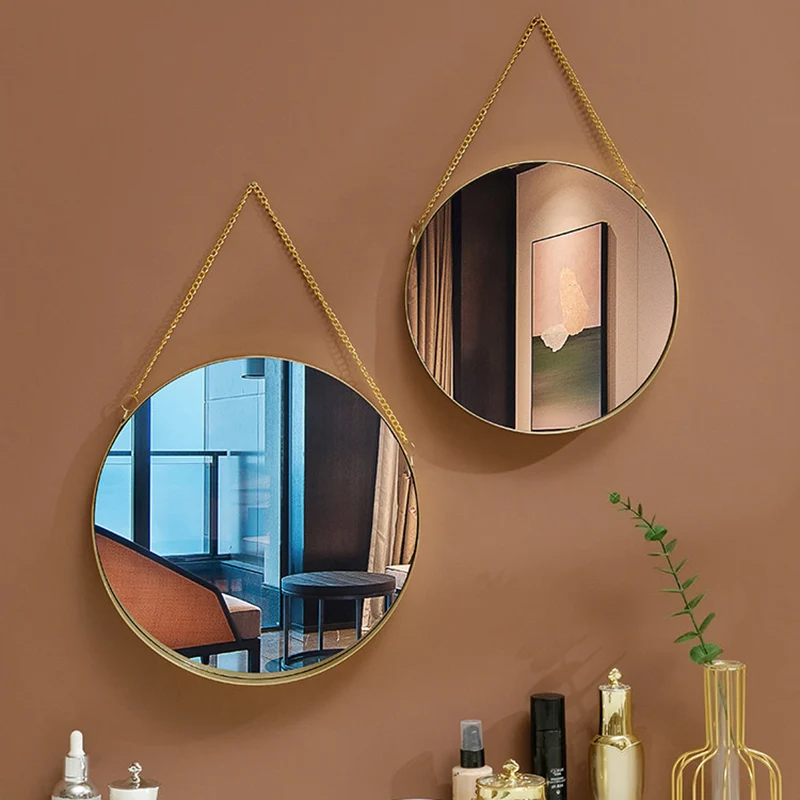 Contemporary Luxury Round Iron Glass Wall Mirror Hanging Mirror For Bedroom