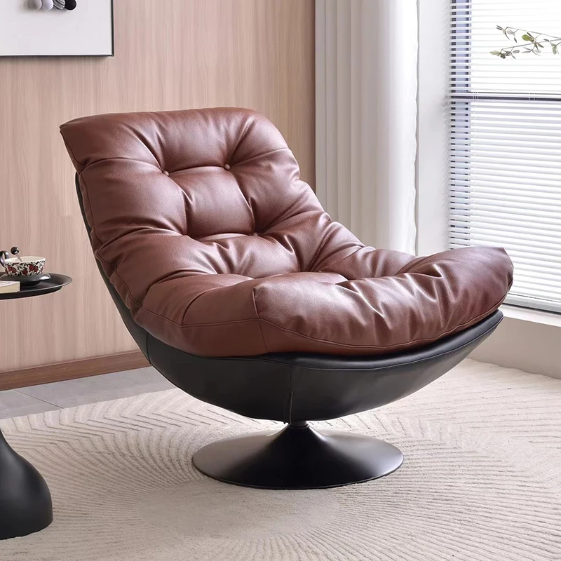360° Swivel Lazy Lounge Chair Accent Chair - Nordic Chenille & Eco Leather Accent Chair With Plush Cotton Filling & Deep Comfortable Seating For Living Room