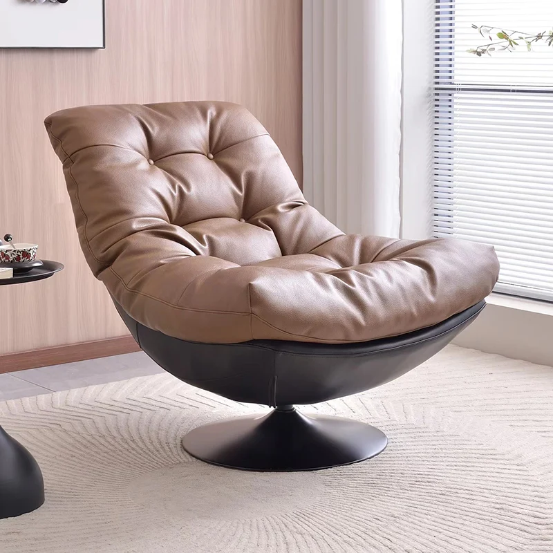 360° Swivel Lazy Lounge Chair Accent Chair - Nordic Chenille & Eco Leather Accent Chair With Plush Cotton Filling & Deep Comfortable Seating For Living Room
