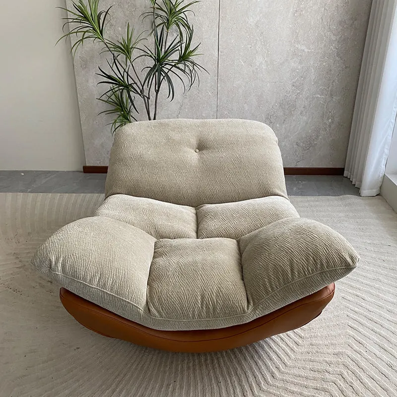 Contemporary Chenille Lazy Curved Ergonomic Design Accent Chair - Nordic Accent Floor Sofa With Eco Leather Base & High-Density Cushion For Living Room