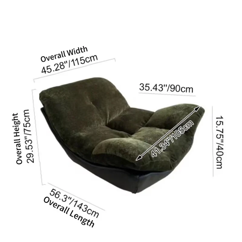 Contemporary Chenille Lazy Curved Ergonomic Design Accent Chair - Nordic Accent Floor Sofa With Eco Leather Base & High-Density Cushion For Living Room