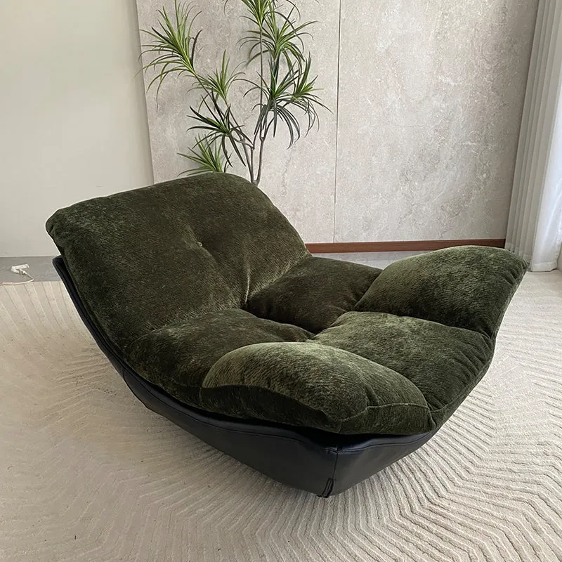 Contemporary Chenille Lazy Curved Ergonomic Design Accent Chair - Nordic Accent Floor Sofa With Eco Leather Base & High-Density Cushion For Living Room