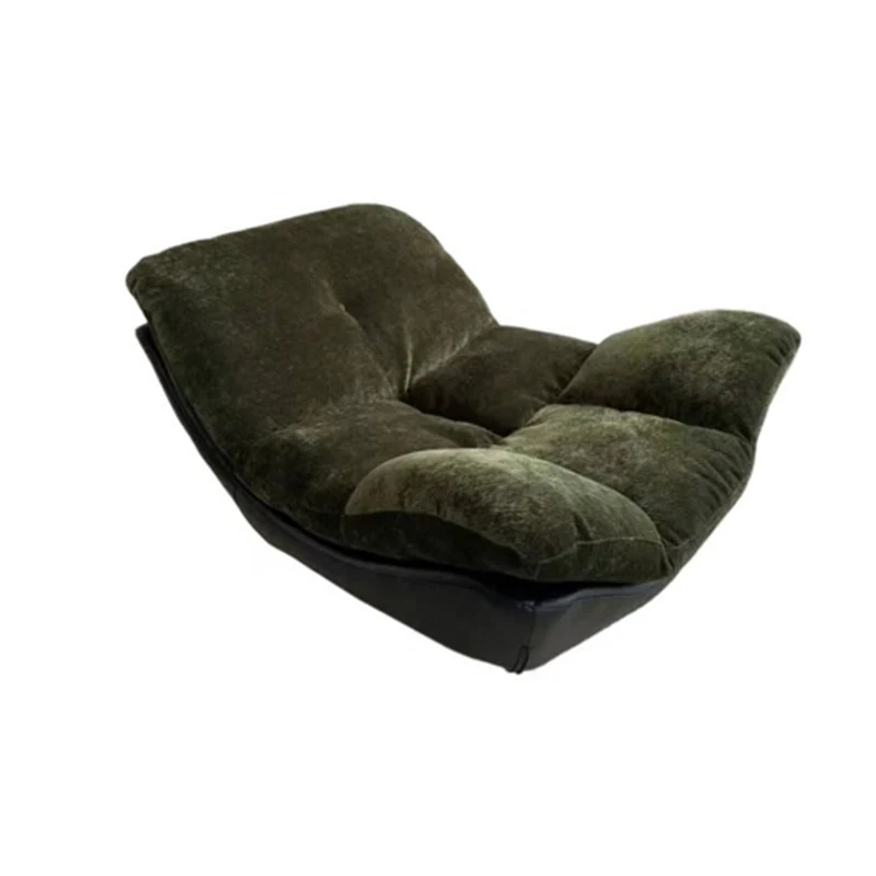 Contemporary Chenille Lazy Curved Ergonomic Design Accent Chair - Nordic Accent Floor Sofa With Eco Leather Base & High-Density Cushion For Living Room