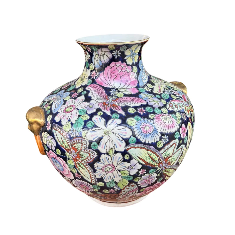 Famille Noir Chinese porcelain vase with butterflies and flowers