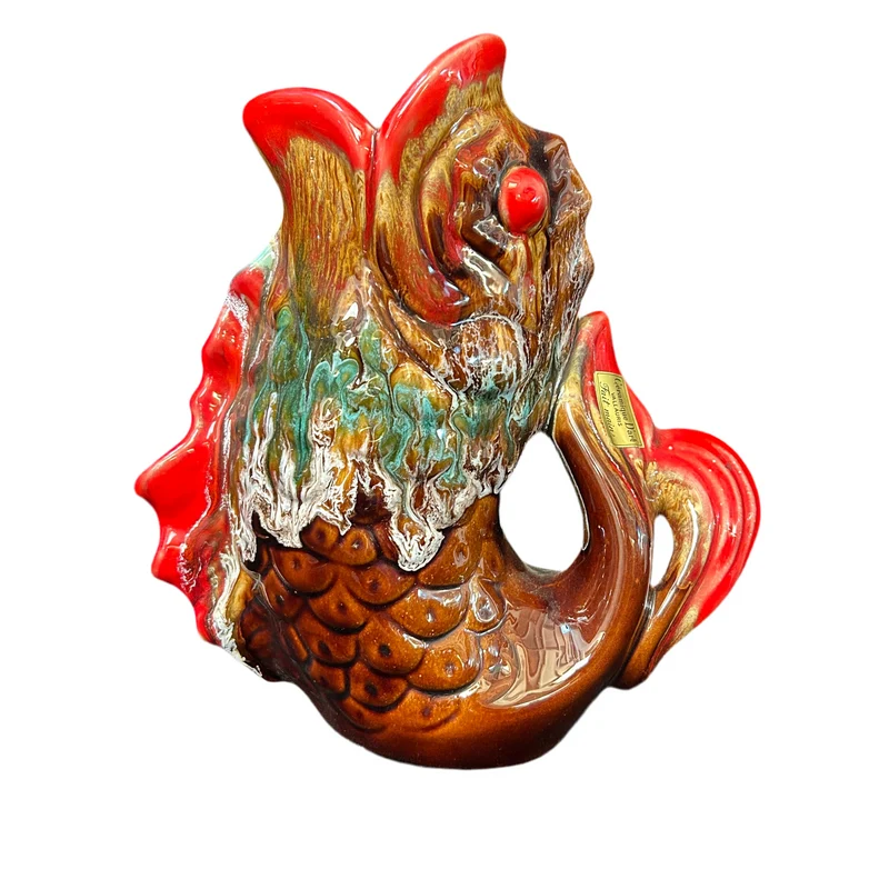 French majolica porcelain jug in the shape of a fish