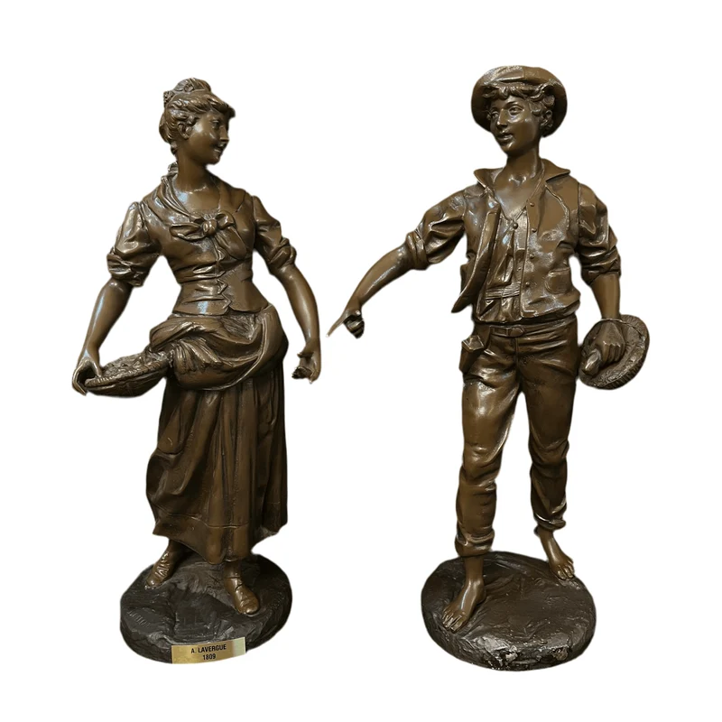 Pewter Peasant Couple by French sculptor Adolphe Jean Lavergne (1863-1927)