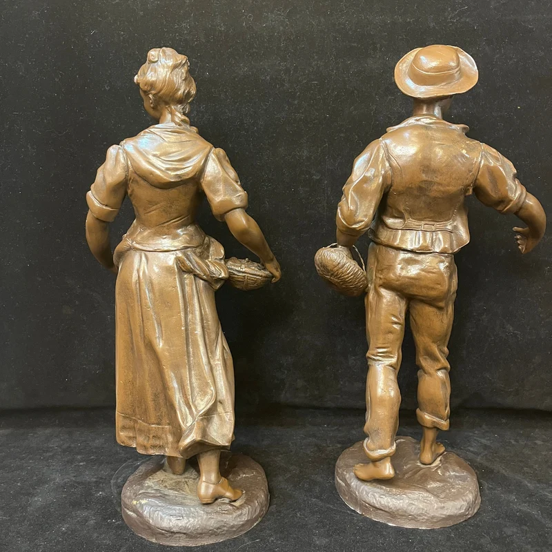 Pewter Peasant Couple by French sculptor Adolphe Jean Lavergne (1863-1927)