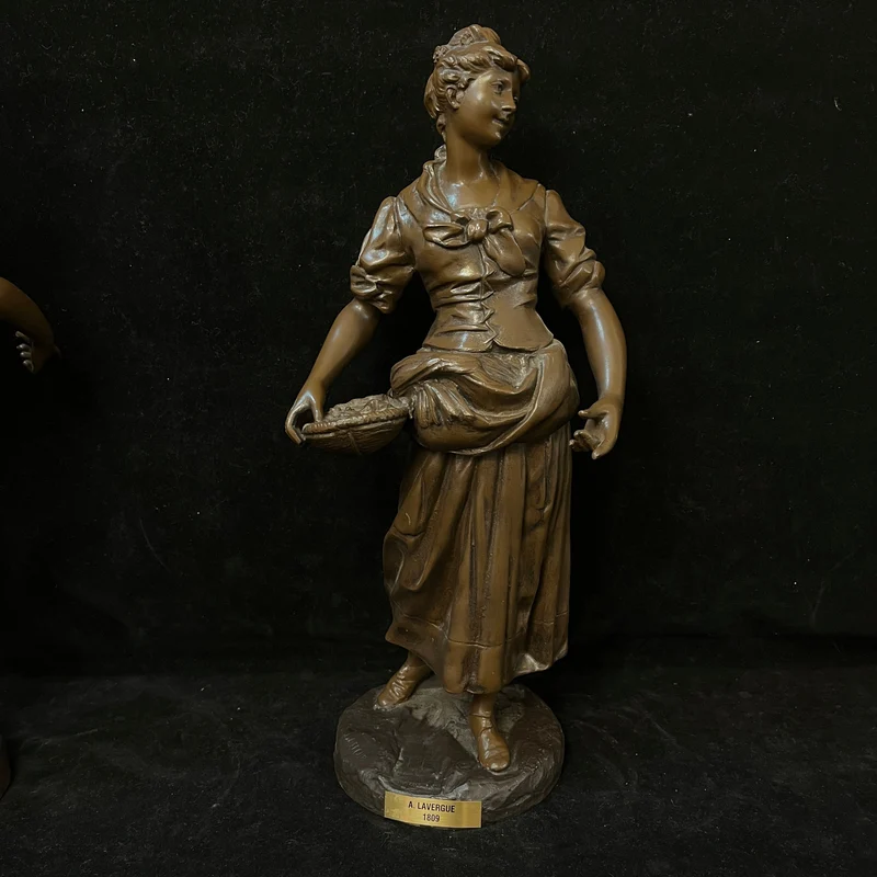 Pewter Peasant Couple by French sculptor Adolphe Jean Lavergne (1863-1927)