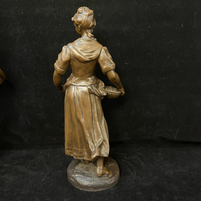 Pewter Peasant Couple by French sculptor Adolphe Jean Lavergne (1863-1927)