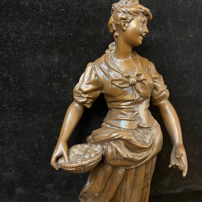 Pewter Peasant Couple by French sculptor Adolphe Jean Lavergne (1863-1927)