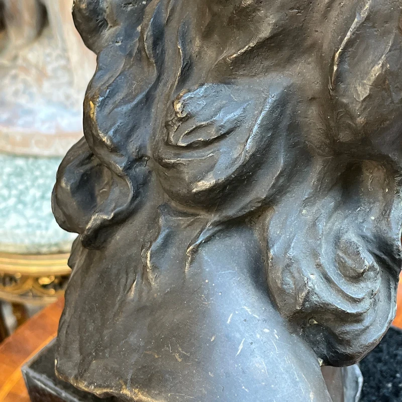 Jean Antoine Injalbert - French sculpture, bust of a girl in bronze and marble base