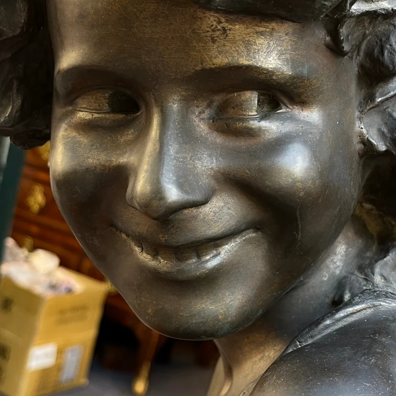 Jean Antoine Injalbert - French sculpture, bust of a girl in bronze and marble base