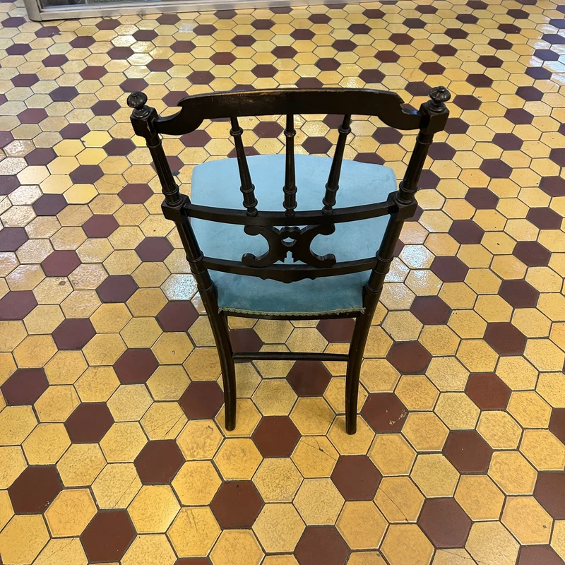 Pair of French Napoleon III chairs, lacquered with turquoise velvet upholstery