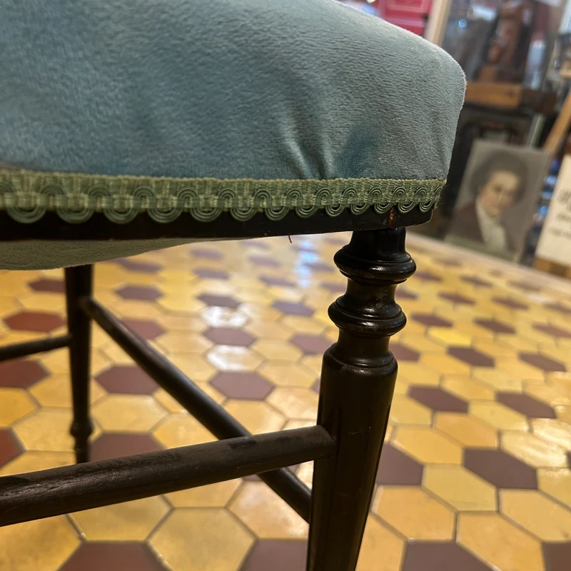Pair of French Napoleon III chairs, lacquered with turquoise velvet upholstery