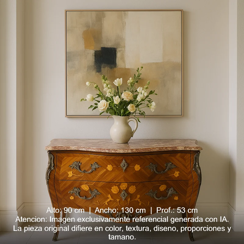 Louis XV bombé chest of drawers with floral marquetry and pink marble