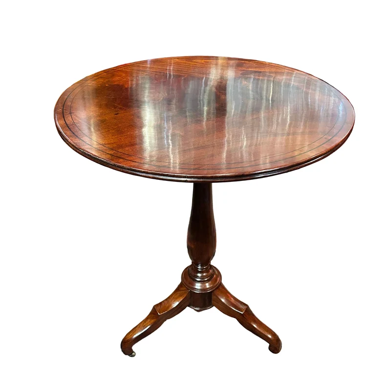 Rustic French side table with tripod legs and wheels