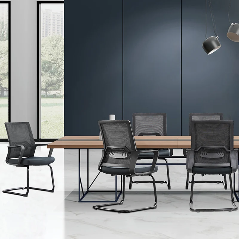 Modern Stylish Black Mesh Office Chair With Integrated Armrest - PP Lumbar Support & Steel Cantilever Desk Chair For Home Office