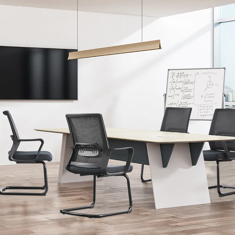 Modern Stylish Black Mesh Office Chair With Integrated Armrest - PP Lumbar Support & Steel Cantilever Desk Chair For Home Office