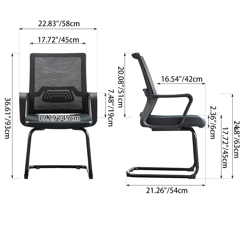 Modern Stylish Black Mesh Office Chair With Integrated Armrest - PP Lumbar Support & Steel Cantilever Desk Chair For Home Office