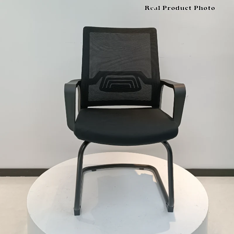 Modern Stylish Black Mesh Office Chair With Integrated Armrest - PP Lumbar Support & Steel Cantilever Desk Chair For Home Office