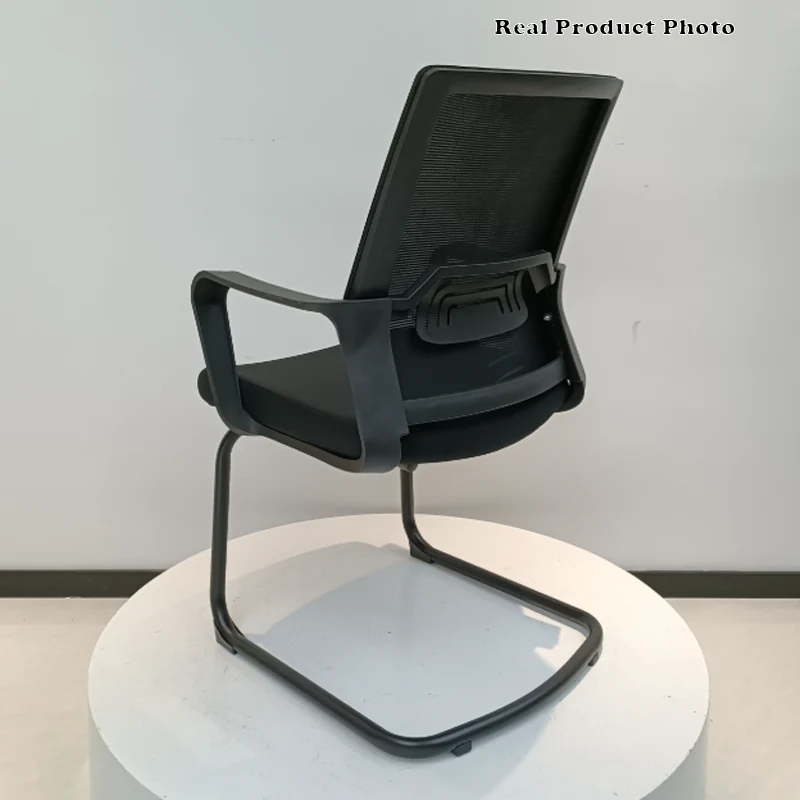 Modern Stylish Black Mesh Office Chair With Integrated Armrest - PP Lumbar Support & Steel Cantilever Desk Chair For Home Office