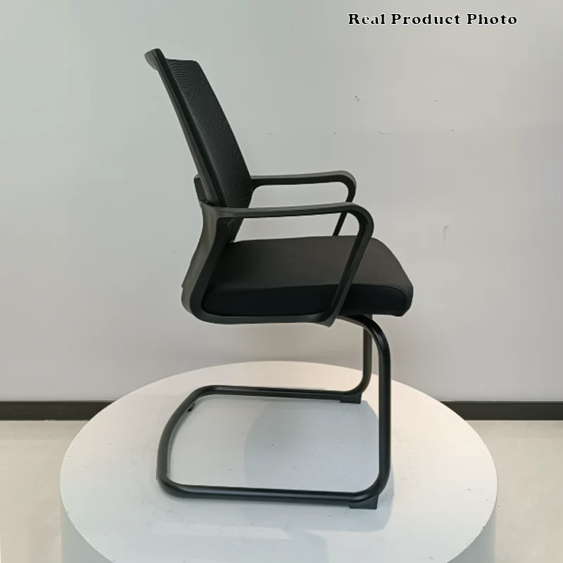 Modern Stylish Black Mesh Office Chair With Integrated Armrest - PP Lumbar Support & Steel Cantilever Desk Chair For Home Office