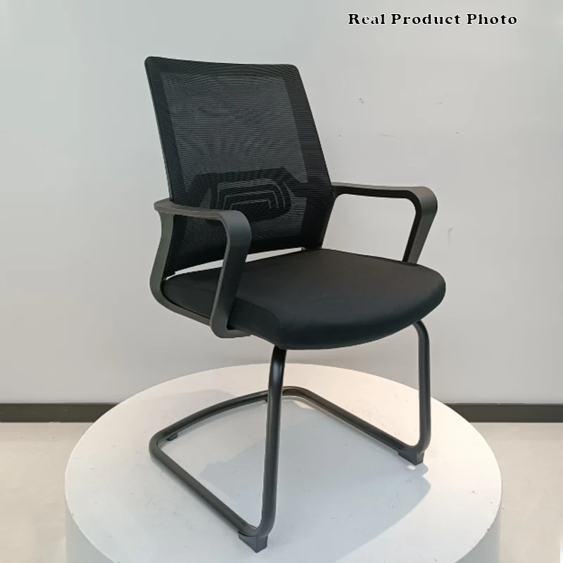 Modern Stylish Black Mesh Office Chair With Integrated Armrest - PP Lumbar Support & Steel Cantilever Desk Chair For Home Office