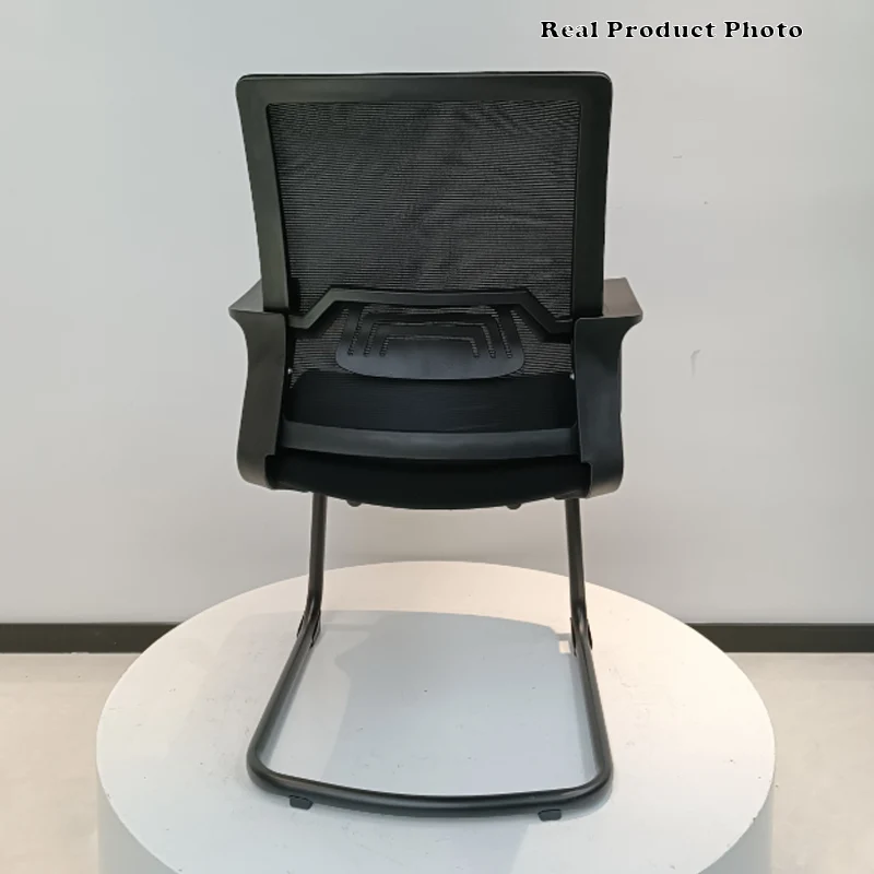 Modern Stylish Black Mesh Office Chair With Integrated Armrest - PP Lumbar Support & Steel Cantilever Desk Chair For Home Office