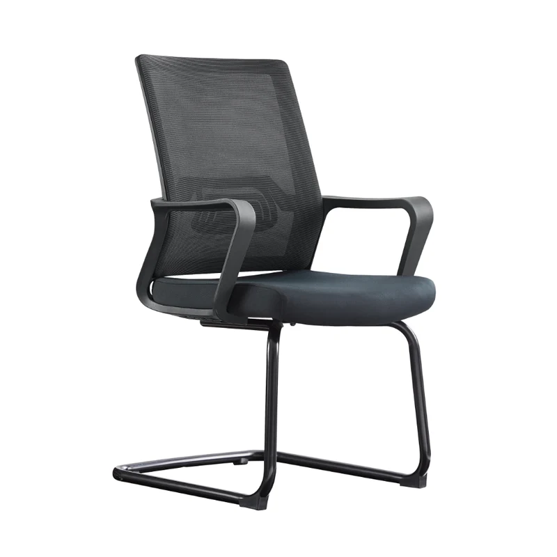 Modern Stylish Black Mesh Office Chair With Integrated Armrest - PP Lumbar Support & Steel Cantilever Desk Chair For Home Office