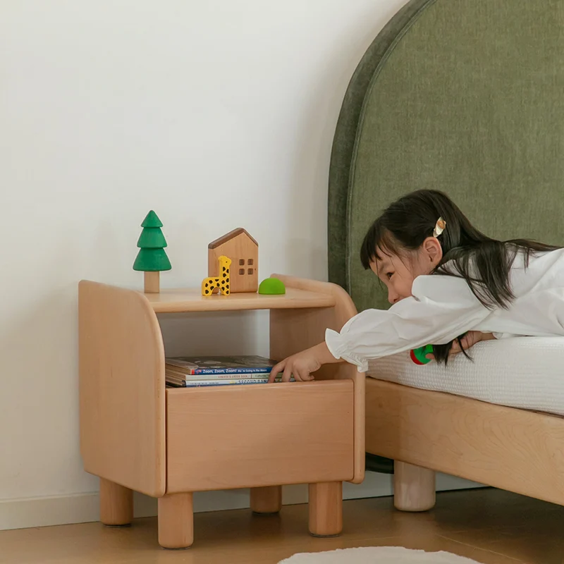 Premium Minimalist Kids Bedside Cabinet - Sturdy Beech Wood & Heavy-Duty Drawer Slides Nightstand 1-Drawer For Bedroom