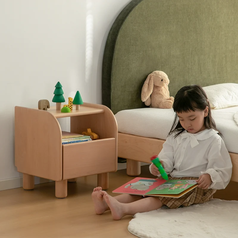 Premium Minimalist Kids Bedside Cabinet - Sturdy Beech Wood & Heavy-Duty Drawer Slides Nightstand 1-Drawer For Bedroom