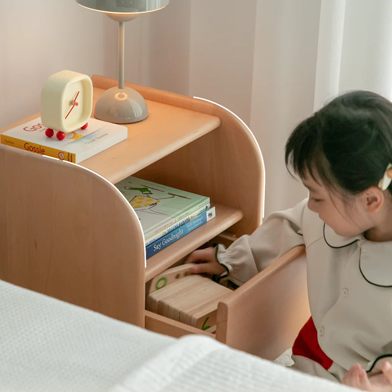 Premium Minimalist Kids Bedside Cabinet - Sturdy Beech Wood & Heavy-Duty Drawer Slides Nightstand 1-Drawer For Bedroom