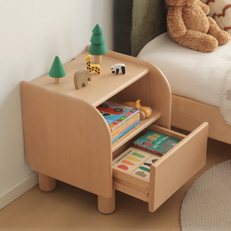 Premium Minimalist Kids Bedside Cabinet - Sturdy Beech Wood & Heavy-Duty Drawer Slides Nightstand 1-Drawer For Bedroom