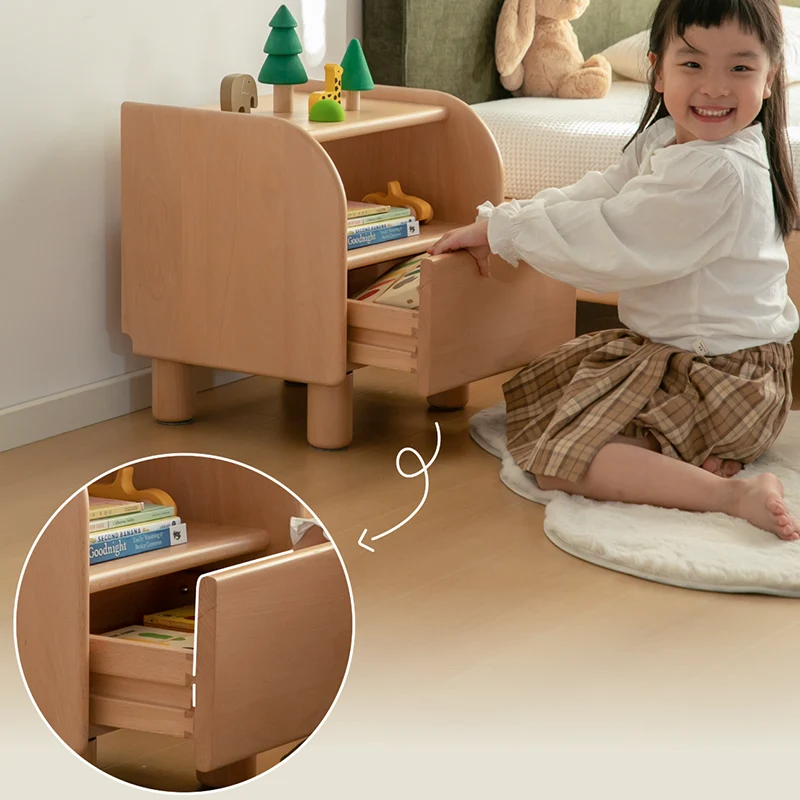 Premium Minimalist Kids Bedside Cabinet - Sturdy Beech Wood & Heavy-Duty Drawer Slides Nightstand 1-Drawer For Bedroom