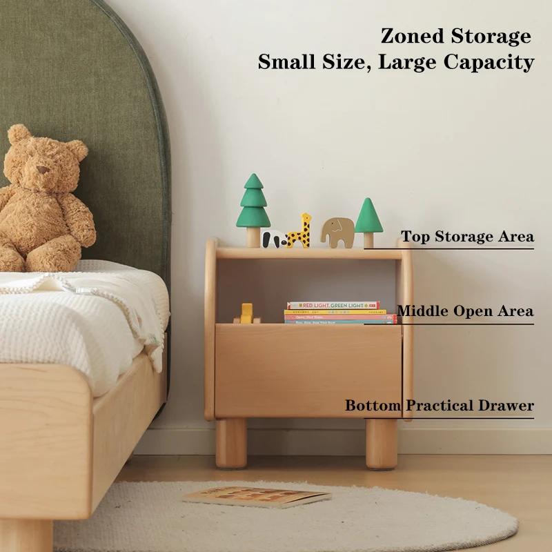 Premium Minimalist Kids Bedside Cabinet - Sturdy Beech Wood & Heavy-Duty Drawer Slides Nightstand 1-Drawer For Bedroom