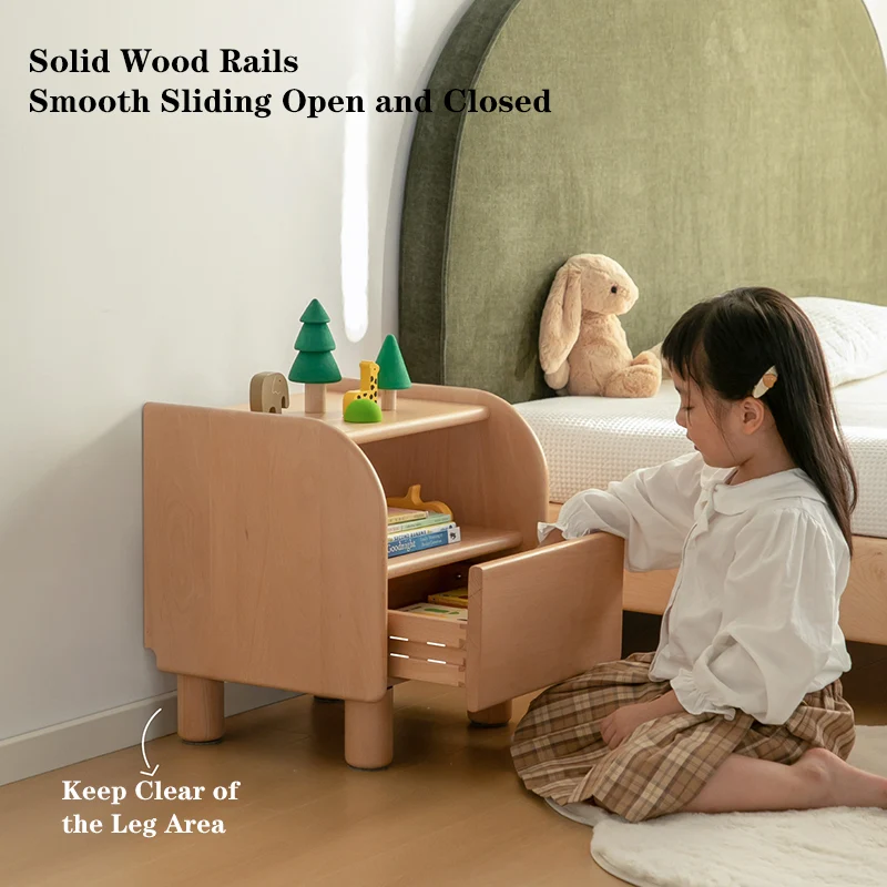 Premium Minimalist Kids Bedside Cabinet - Sturdy Beech Wood & Heavy-Duty Drawer Slides Nightstand 1-Drawer For Bedroom